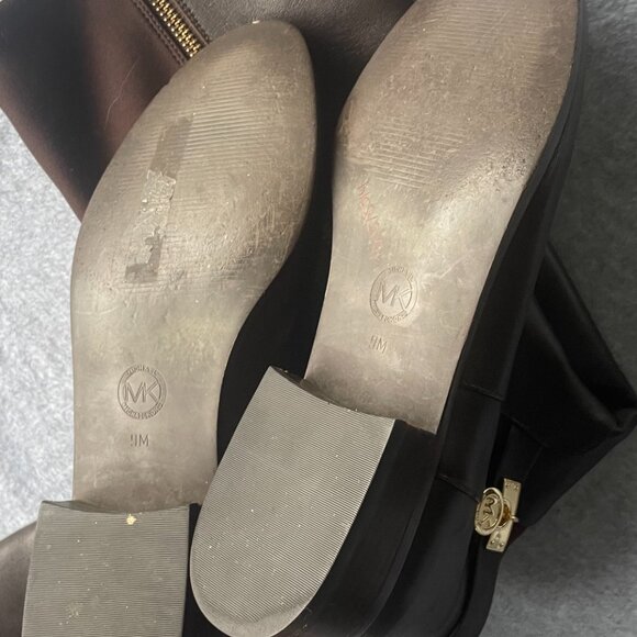 Michael Kors Brown Leather Riding Boots with Gold MK Charm – Size 9M - Picture 7 of 12